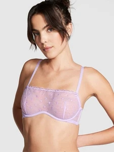 Neu mit Etikett Pink Victoria's Secret ungefütterter BH Netz Herzen Spitze lila Größe Large - Bild 1 von 14