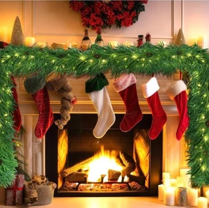 9 FT Christmas Deluxe Norfolk Garland Artificial Pine Lighted Faux Greenery - Picture 1 of 7