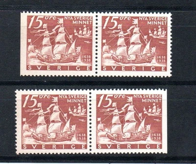 Suecia 1938 Set Sellos Nuevos Suecia/Delaware Estados Unidos (Michel 246 B/Dr y 246 Bl/D) MNH Foto 1 de 2
