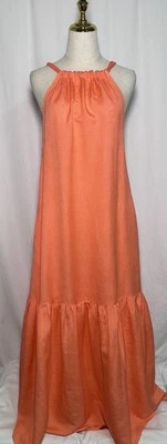 Maxi Vestido Elan Mediano Niveles Cuello Alto Mezcla de Lino Sin Mangas Bolsillos Coral Foto 1 de 4