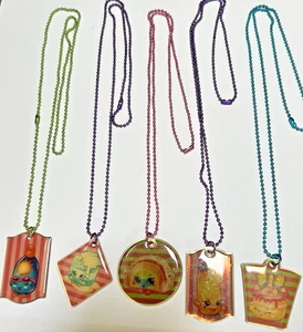 Shopkins 5 Fashion Dog Tag ball chain Necklaces Euc Lot Purple pink Blue Green - Picture 1 of 16