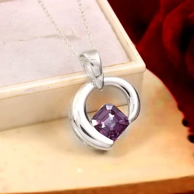 9x9MM Violetto Spinello Taglio Asscher Ciondolo, 925 Argento, Agosto Del Mese - Immagine 1 di 4