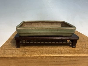 Grün glasiert Shohin Größe Bonsai Baum Topf von Takayo Koyo 5 1/2" atemberaubende Patina - Bild 1 von 16