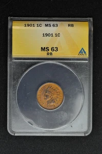 1901 Indian Head Cent - ANACS MS63 RB - Picture 1 of 4