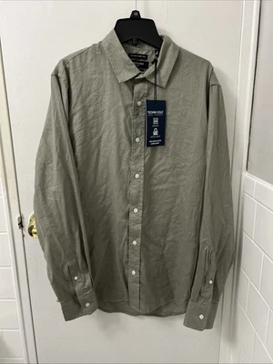 Kenneth Cole Shirt Mens Medium Faded Sage Green Slim Fit Linen Button Down L/S - Image 1 of 4