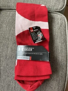 Calze Under Armour Heatgear Over The Calf Rosso Bianco Calcio Unisex Grandi NUOVE - Foto 1 di 7