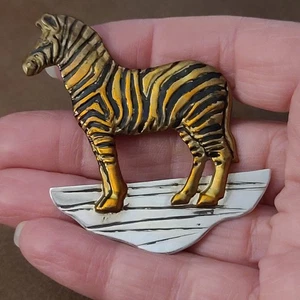 Vintage Courtney Zebra Brooch and Pendant Sterling Silver Gold Plate Signed Pin - Picture 1 of 12