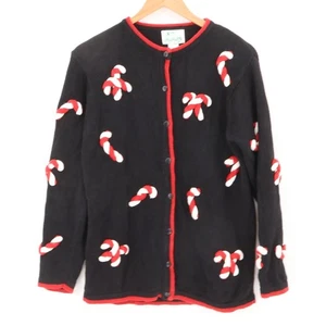 Vtg Quaker Factory Candy Cane Cardigan Sweater Ugly Christmas Holiday  Size S - Picture 1 of 8