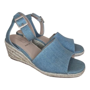 M&S Denim Wedge Wide Fit Summer Beach Sandals Size UK 6.5 New - Picture 1 of 6