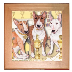 Bull Terrier Bullie Dog Kitchen Ceramic Trivet Framed in Pine 8" x 8" - Picture 1 of 1