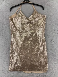 Vestido Free Press Mujer Pequeño Dorado Lentejuelas Poliéster Forrado Cóctel Micro 32" len - Imagen 1 de 13