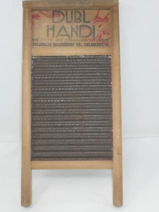 VINTAGE DUBL HANDI COLUMBUS WASHBOARD CO OHIO WOOD & METAL WASH BOARD 18"x8.5" - Picture 1 of 7
