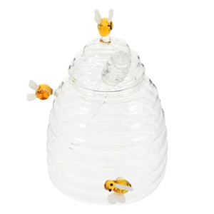 Honey Jar with Dipper Glass Honey Jar Transparent Honey Dispenser Home Syrup Jar - Picture 1 of 12