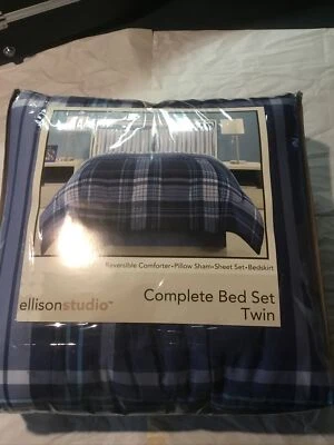 Juego de edredón cama en bolsa a cuadros de 6 piezas con sábanas, doble Foto 1 de 4