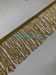 By the Yard-3"-GOLD Glass BUGLE Bead Beaded Fringe Lamp Costume Trim - Picture 1 of 1
