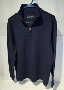 NWT Jared Lang Men's Sz M 44 Chest Navy Gray Cotton Modal 1/4 Zip Pullover NEW - Picture 1 of 12