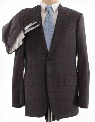 ISAIA NWT Suit Size 42R In Brown W/ Bold Tan & Blue Plaid Wool Base S  - Image 1 of 4