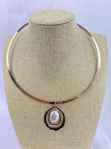 Pearl Pendant Wire Band Choker Necklace - Picture 1 of 9