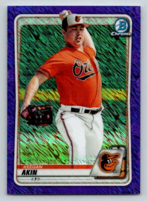 2020 Bowman Chrome Purple Shimmer Refractors #BCP196 Keegan Akin (ref 181573) - Image 1 of 2