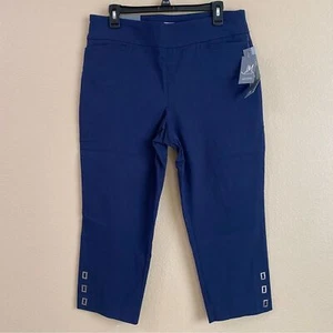JM Collection New Large Blue Pull On Comfort Waistband Summer Shine Capri Pant - Picture 1 of 9