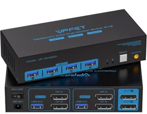 8K@60Hz Displayport KVM Switch 2 Monitors 2 Computers Display Port 4K@120Hz... - Picture 1 of 6