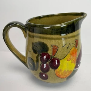 Vintage Fruit Ceramic Pitcher Grapes Pear Watermelon Orange Redware Ewer Carafe - Picture 1 of 15