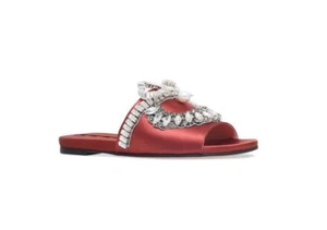 ROCHAS NWT $1,300 Berry Red Crystal/Pearl Embellished Silk Mule Flat Slide 35.5 - Picture 1 of 7
