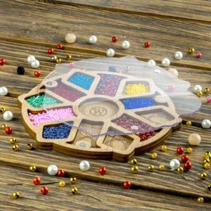 Wood bead organizer tray with lid "Diamonds" - Picture 1 of 4