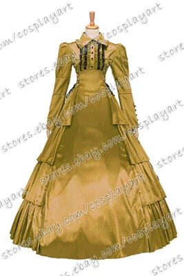 Dama Victoriano Gótico Formal Fiesta Falbala Brocado Recreación Vestido Volantes Foto 1 de 4