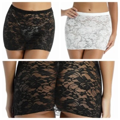 DE Sexy Damen Transparent Blume Spitze Bodycon Mini Rock Kurz Stretch Party Club - Bild 1 von 2