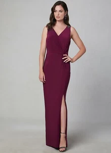 Alex Evenings Jersey Sleeveless Ruched Front Slit Beaded Shoulder Gown.SZ:16W - Picture 1 of 12