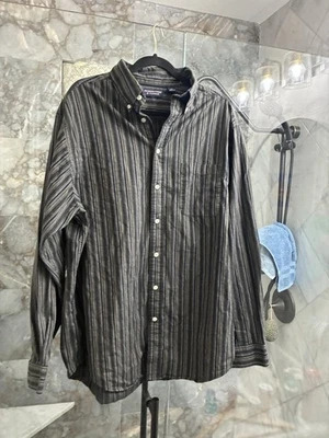 Mens xlt roundtree & yorke long sleeved Green, Blue And Black Striped shirt - Imagem 1 de 4