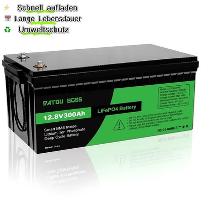 DATOUBOSS 12V 300Ah Lithium Batterie LiFePO4 Akku Solarbatterie 3840WH 200A BMS Solar RV