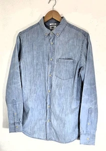Camicia uomo blu navy Old Chambray tutti i giorni con bottoni manica lunga taglia small - Foto 1 di 7