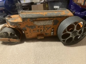 Vintage 1950's Hubley Pressed Steel Orange Diesel Streamroller 10”L - Picture 1 of 15