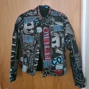 Chaqueta Corta Desigual Multicolor Negra Roja Estampado Talla 40/M - Imagen 1 de 7