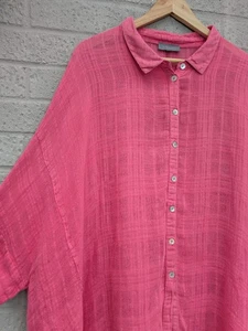 Sahara One Size Pink 100% Linen Bat Wing Tunic Shirt - Picture 1 of 16
