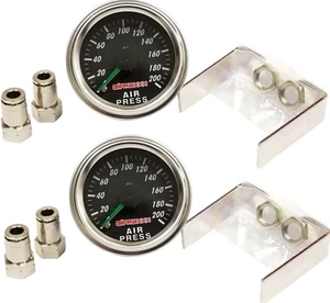 2 airmaxxx Dual Needle Gauges 200 PSI Black Face 1/4" Air Ride Suspension Syste - Picture 1 of 24