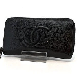 CHANEL Coco Mark Round Zipper Long Wallet Black Caviar Skin Authentic - Picture 1 of 11