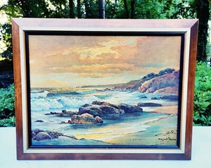 VTG Robert Wood "Ocean Waves Scene" Framed  Reproduction Canvas Print 28x22.5 - Picture 1 of 6