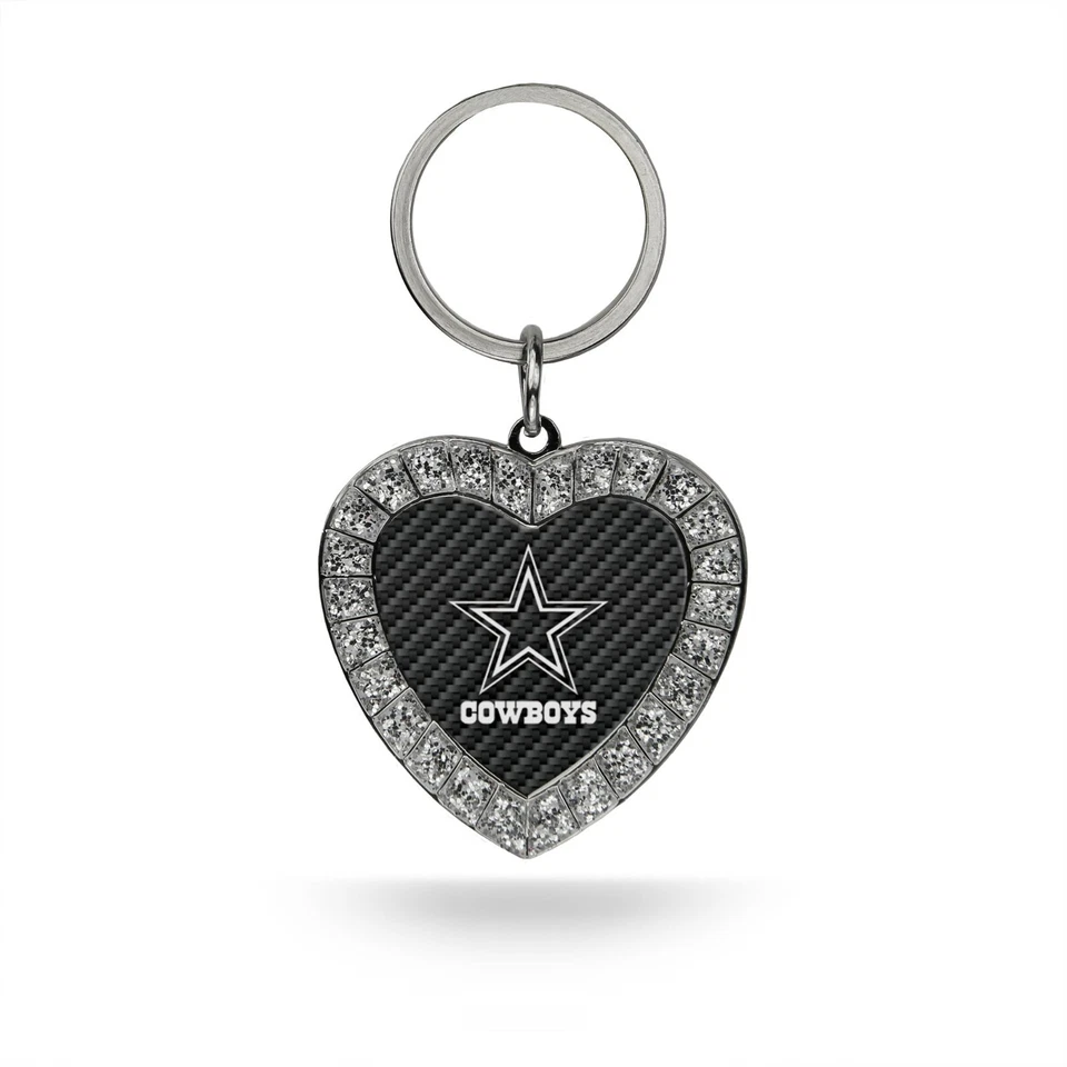 Dallas Cowboys Carbon Fiber Design Rhinestone Heart Keychain - Image 1 of 1