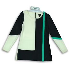 Worthington Womens White Black Green Colorblock Back Zip Blouse Top Size S