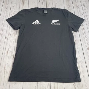 Adidas New Zealand All Blacks Rugby T Shirt Mens Small 3 Stripes Black White - Picture 1 of 8