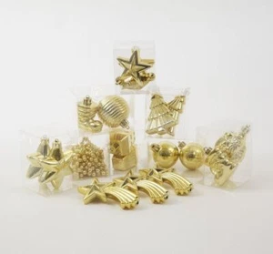 Gold Christmas Tree Decorations Xmas Baubles Assorted Set of 19 Mixed Shapes - Picture 1 of 1