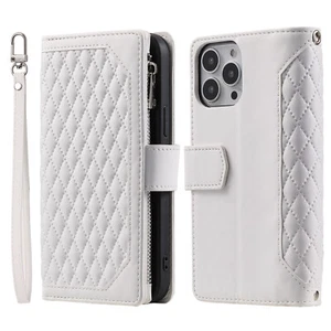 For iPhone 14 15 16 Pro Max 12 13 XR XS 7 8 Plus Leather Wallet Flip Zipper Case - Picture 1 of 52