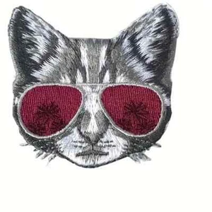 Süße Katze mit Brille bestickt Patch zum Aufbügeln oder Aufnähen für DIY Kleidung Denim - Bild 1 von 3