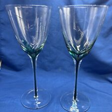 Two Clear Pulled Green Wine Glasses Very Festive