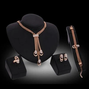 Yellow Gold Plated Chain Jewelry Set with Clear CZ - Picture 1 of 1