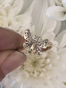 10KT YELLOW GOLD RING WITH BUTTERFLY 11X6mm AND Tiny WHITE STONES SIZE 7 - Picture 1 of 23