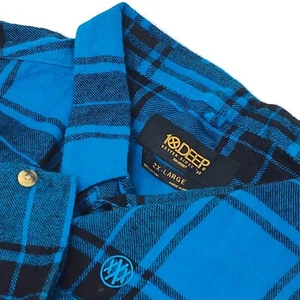 10.Deep Flannel Shirt Mens 2XL Blue Black 100% Cotton Plaid Long Sleeve NWOT - Picture 1 of 5